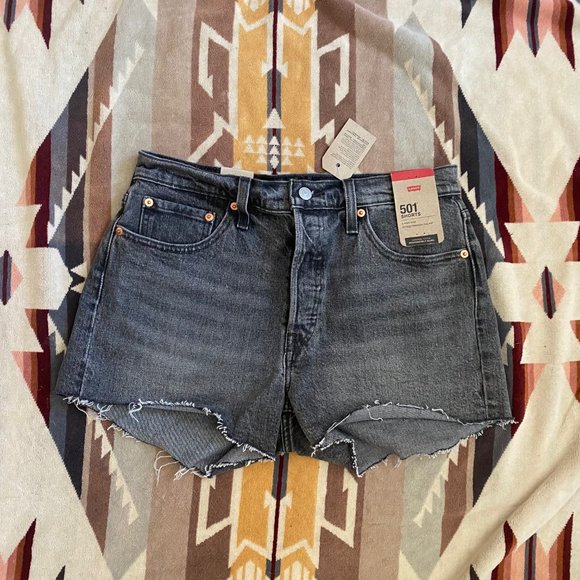 New Levi's 501 Black Distressed High Rise Cutoff Shorts - 29 - Picture 1 of 6